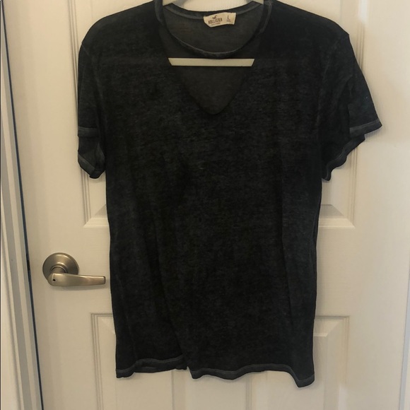 Hollister Tops - Charcoal Gray T-Shirt with Neck Cut Out